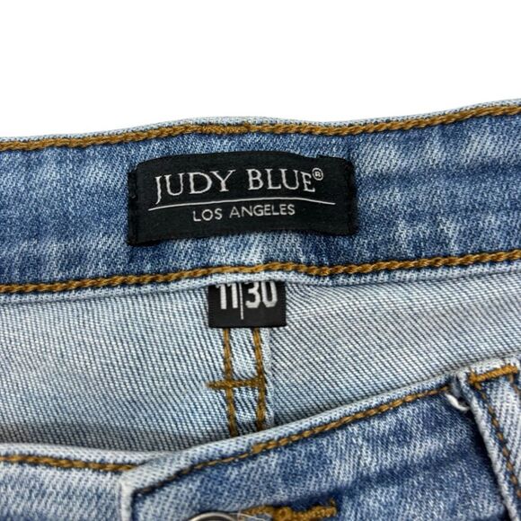 Ladies Judy Blue Mid Rise Distressed Straight Leg Jeans Size 30 - Picture 5 of 14